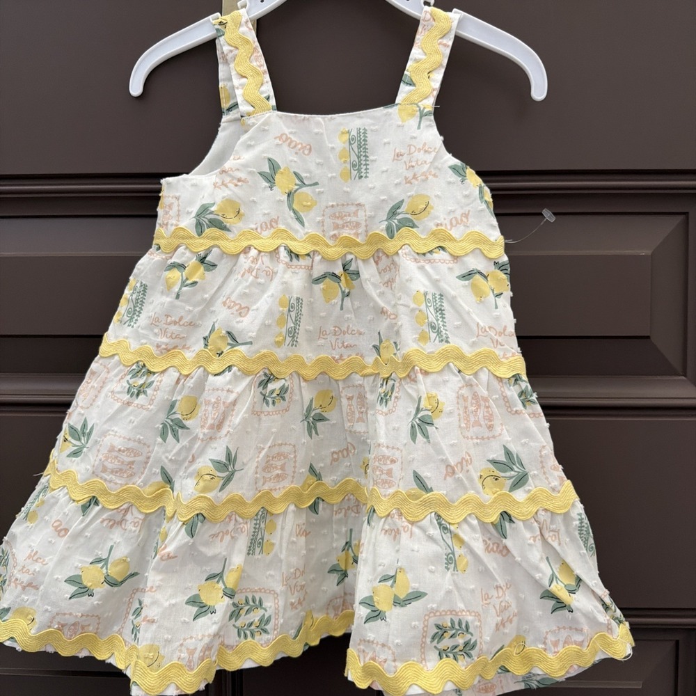 RZ Baby Rachel Zoe Lemon Yellow Green Leaf Dress  12‎ M Sundress Girls Summer